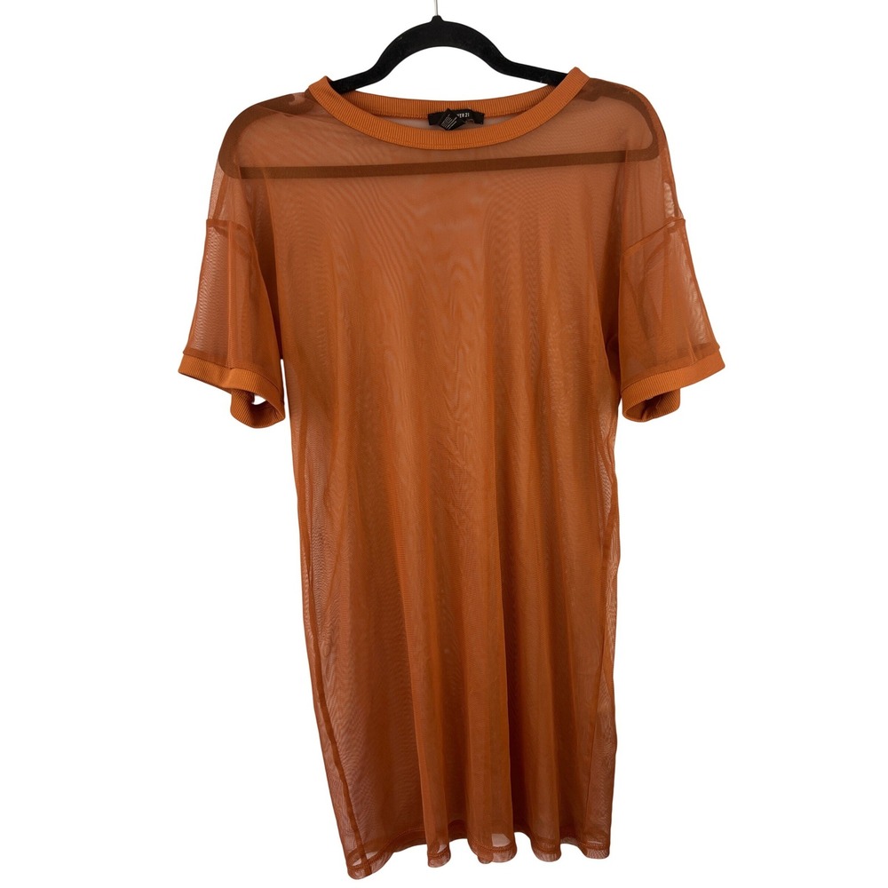 Forever‎ 21 Orange Rust Mesh Sheer Crew Neck Mini Dress Coverup Size S Trendy